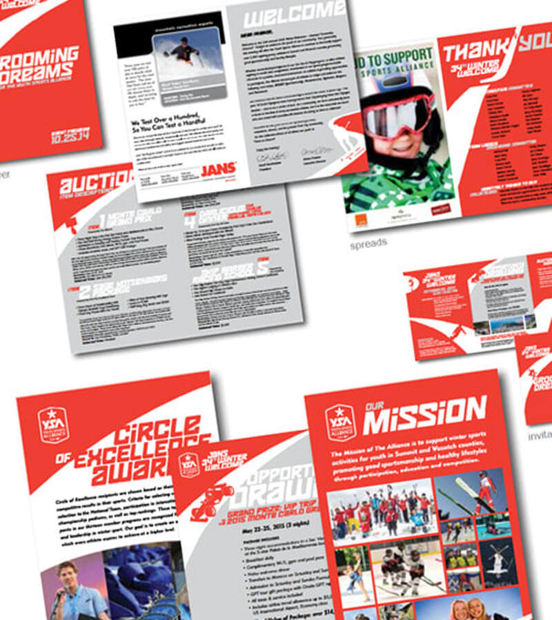 annual invitation, event program, and promotional materials for youth sports non-profit